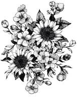 A black and white drawing of flowers Description automatically generated with medium confidence